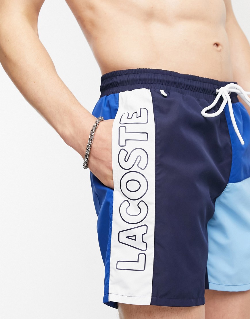 Lacoste colourblocked light quick-dry swim shorts-Blue