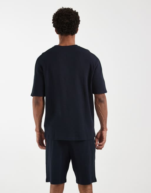 Lacoste - Completo con T-shirt e pantaloncini a nido d'ape nero, 5 di 5