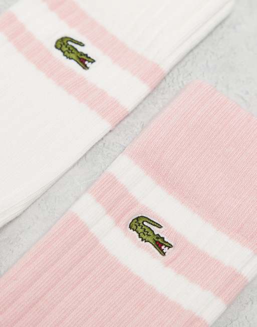 Lacoste - Confezione da 2 paia di calzini bianchi e rosa con righe a contrasto sui bordi, 2 di 3