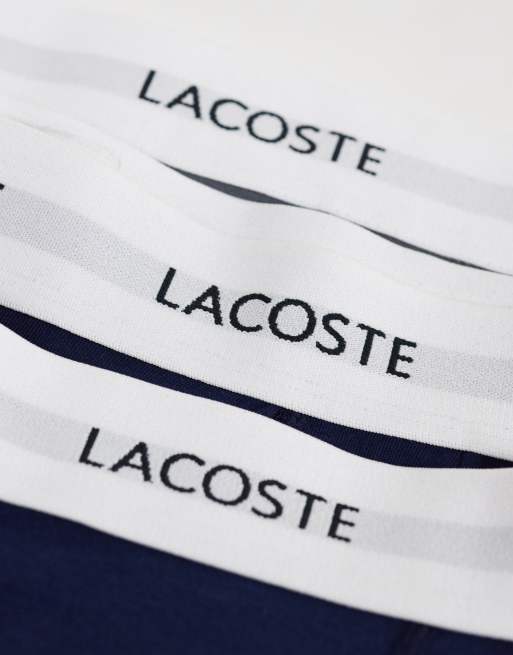Lacoste confezione da 3 boxer aderenti in cotone elasticizzato con elastico bianco in navy/grigio multicolore, 3 di 3