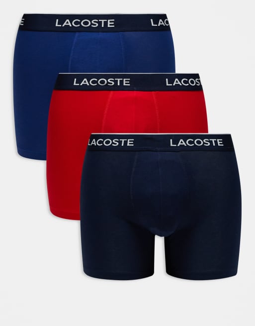 Lacoste - Confezione da 3 boxer multicolore con elastico in vita blu navy