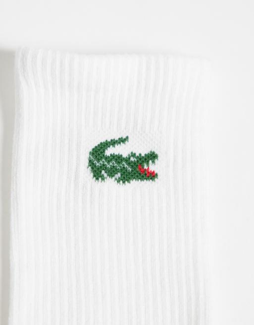 Lacoste confezione da 3 calzini lunghi unisex in cotone con logo coccodrillo bianchi, 3 di 3