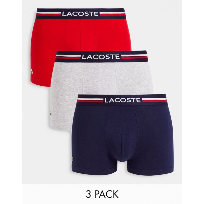 2Ae6X  Lacoste - Confezione da 3 paia di boxer aderenti blu navy, rossi e grigi 