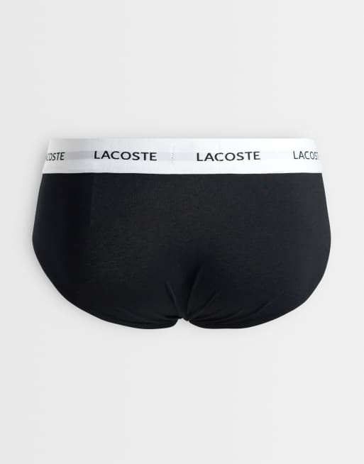 Lacoste confezione da 3 slip in cotone con fascia in vita bianca, nero, bianco e grigio, 2 di 3