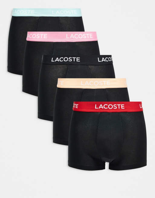 Lacoste - Confezione da 5 boxer aderenti neri con fascia in vita a contrasto