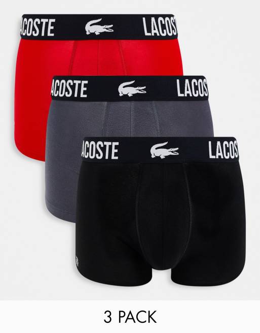 Lacoste - Confezione da tre paia di boxer aderenti, colore nero, rosso e grigio 