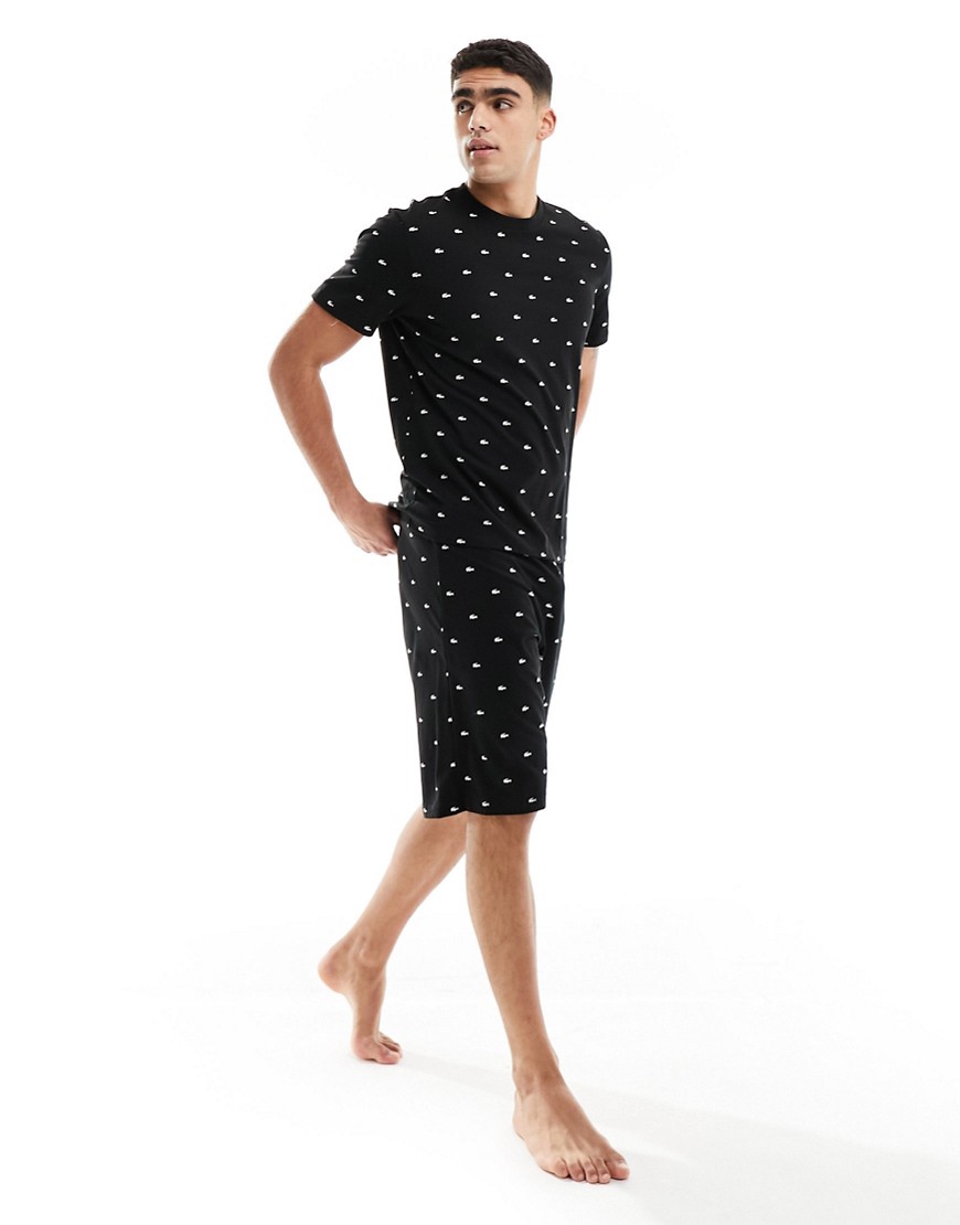 Lacoste contrast branding pyjamas set in black
