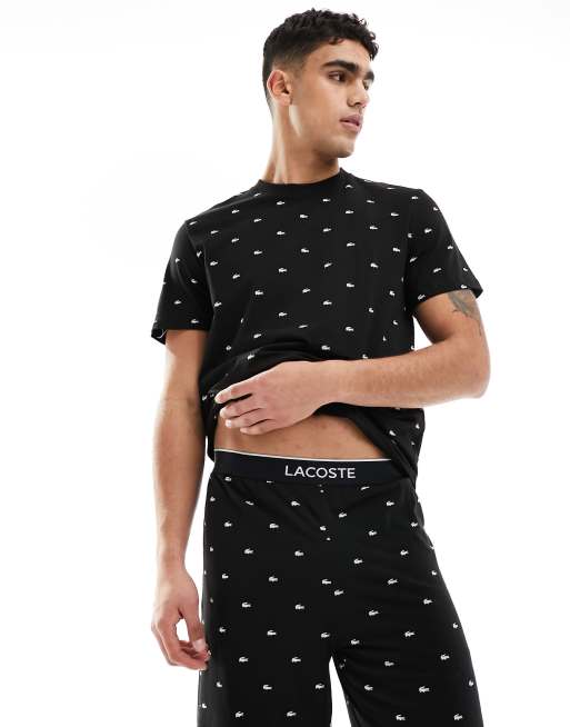 Lacoste contrast branding pyjamas set in black ASOS