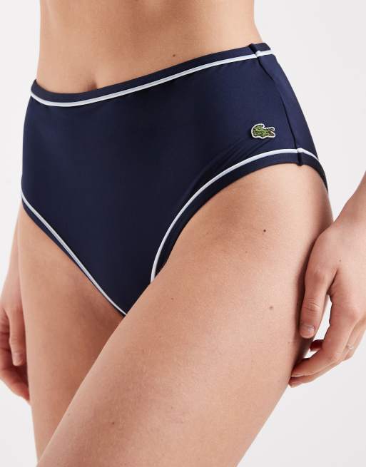 Lacoste contrast piped bikini bottoms in navy, 2 of 4