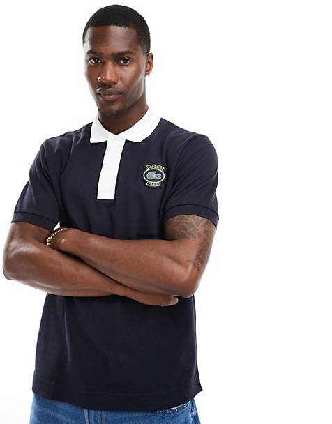 Lacoste contrast polo top with logo in navy