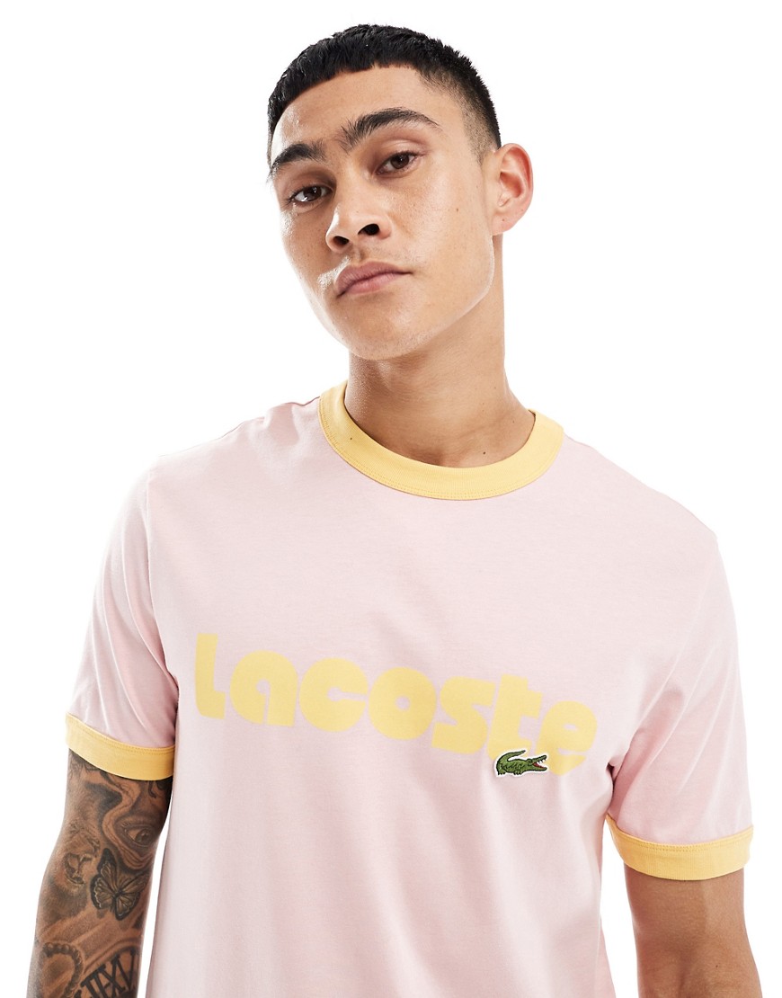 Lacoste contrast ringer t-shirt in pink