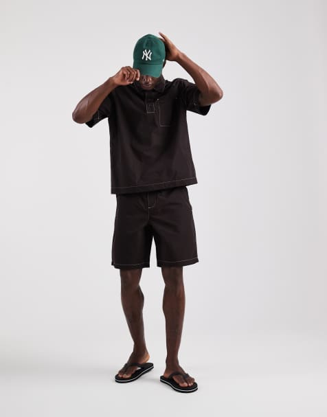 Lacoste contrast stitch resort co-ord in brown - view 1