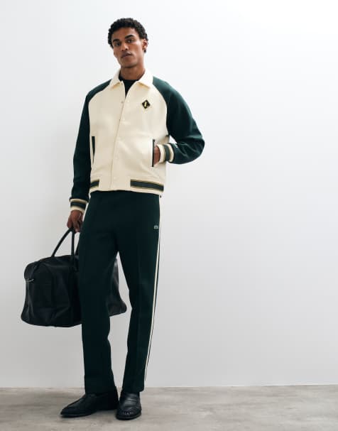 Lacoste contrast stripe co-ord sweatpants in dark green - view 1