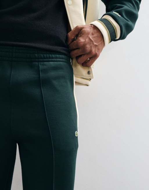 Lacoste contrast stripe co-ord sweatpants in dark green, 3 of 5