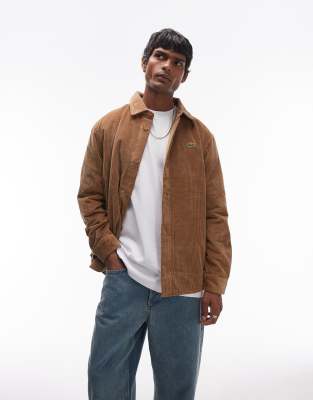 Lacoste – Cord-Hemdjacke in Beige mit Logo - view 1