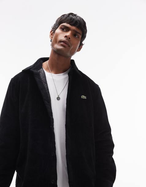 Lacoste – Cord-Hemdjacke in Schwarz mit Logo - view 1