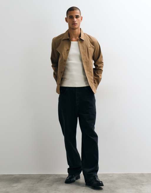 Lacoste cotton blend twill overshirt in tan , 4 of 5