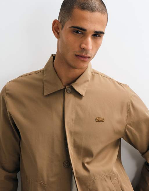 Lacoste cotton blend twill overshirt in tan , 5 of 5