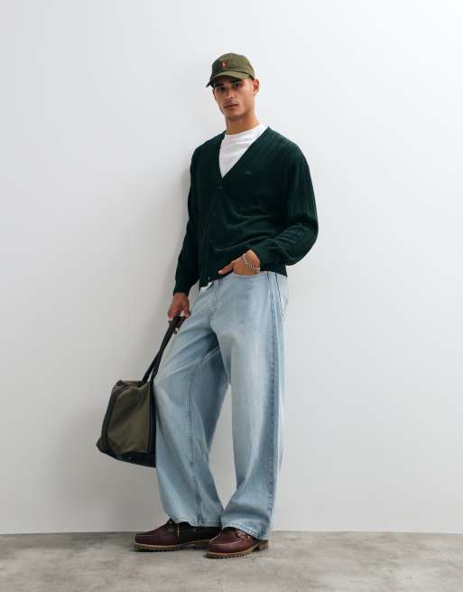 Lacoste cotton blend v neck cardigan in green, 2 of 5