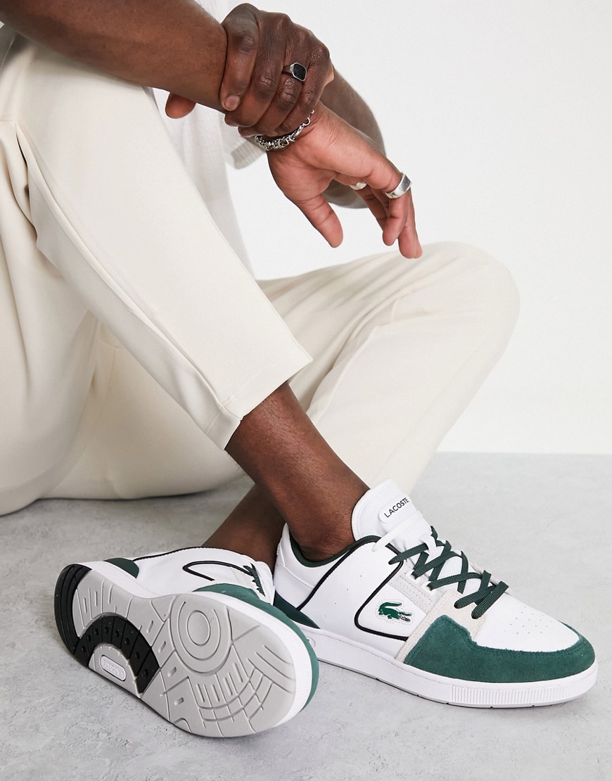 Lacoste court cage chunky sneakers in white and green