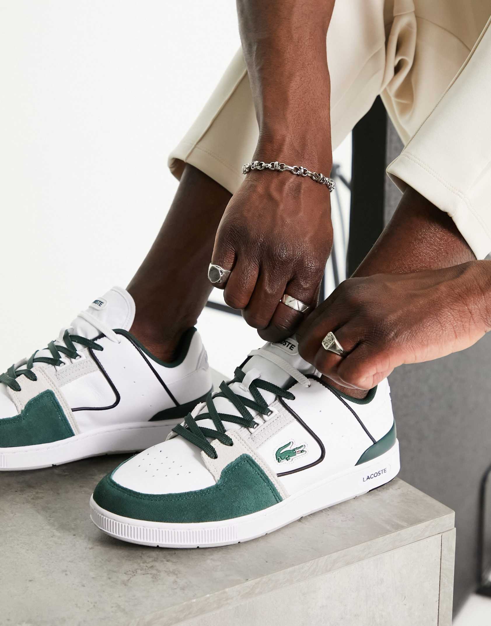 Lacoste court cage chunky trainers in white green  -  Price Checker