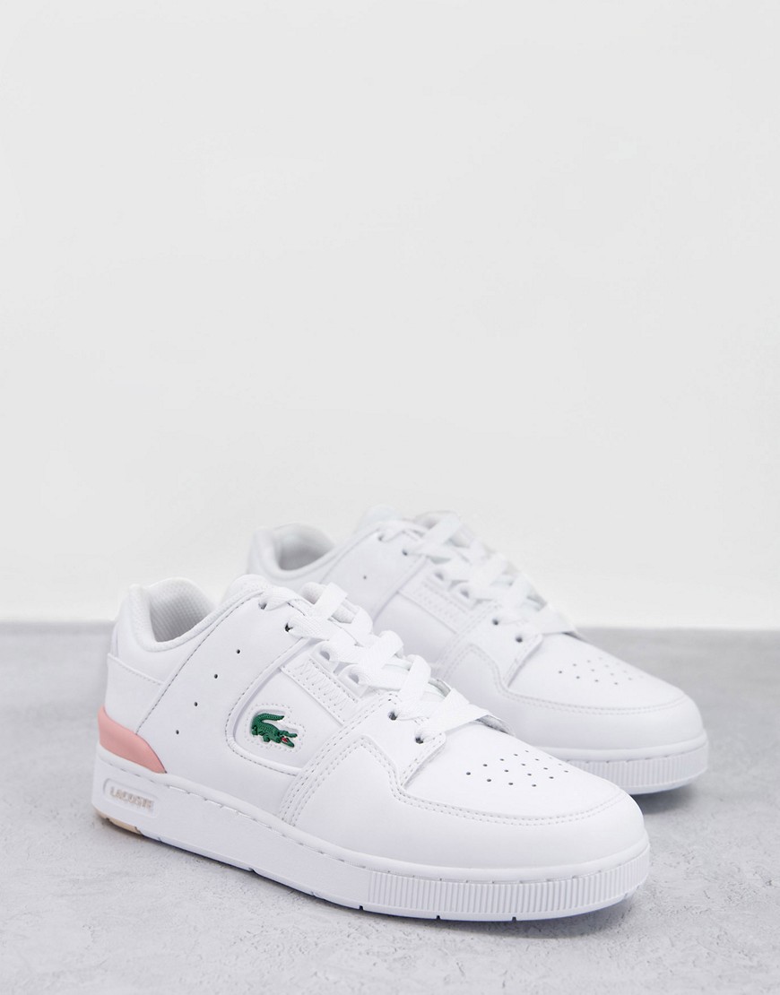 Lacoste Court Cage leather sneakers in white and pink
