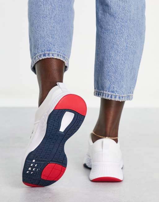 Lacoste court drive sneakers in white navy red ASOS