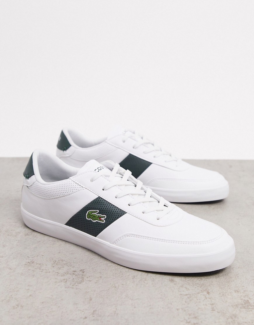 LACOSTE COURT MASTER STRIPE SNEAKERS IN WHITE GREEN LEATHER,740CMA00141R5