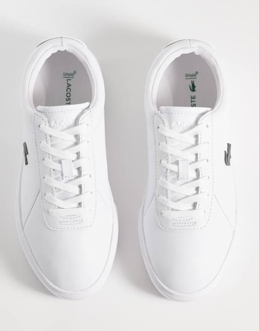 Lacoste court thick sole logo sneakers in white, 2 of 5