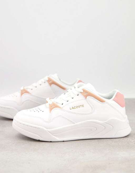 Lacoste Courtslam chunky trainers in white and pink