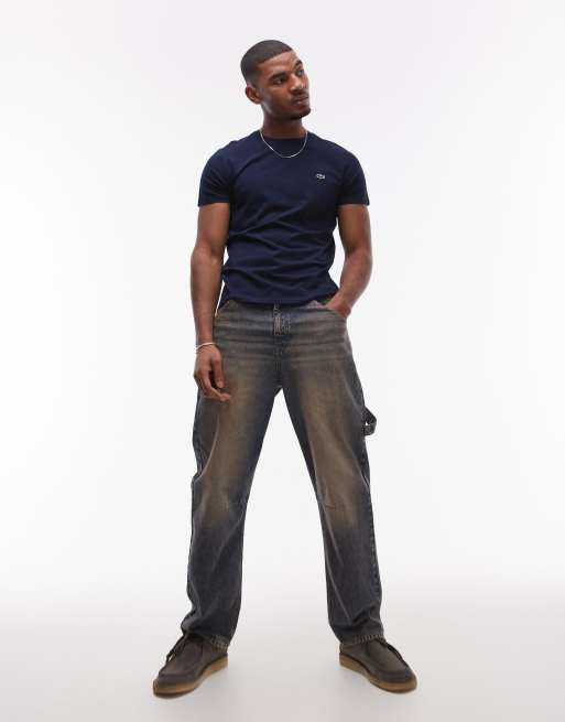 Lacoste crew neck basic logo t-shirt in navy, 2 of 4