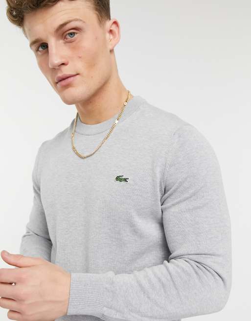 Lacoste crew neck cotton jumper in light grey