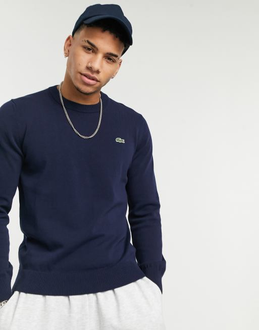 Lacoste crew neck cotton jumper in navy