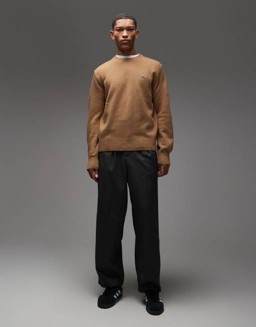 Lacoste crew neck jumper in brown, 2 of 5