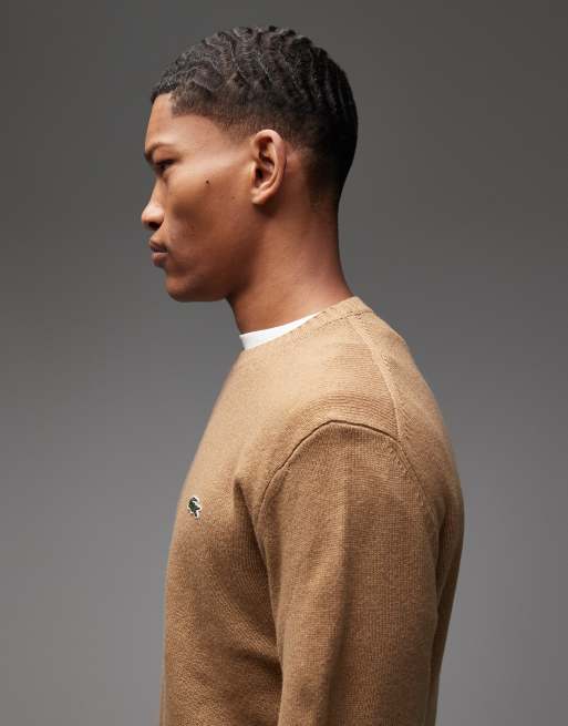 Lacoste crew neck jumper in brown, 4 of 5