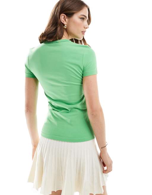 Lacoste crew neck ribbed short sleeve t-shirt in green, 2 of 4
