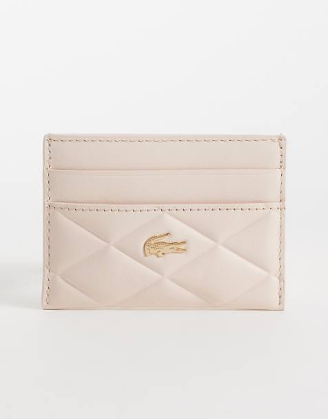 Lacoste croc detail quilted leather cardholder in pale pink - view 1