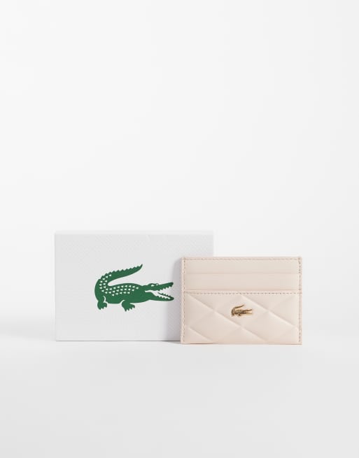 Lacoste croc detail quilted leather cardholder in pale pink, 2 of 3