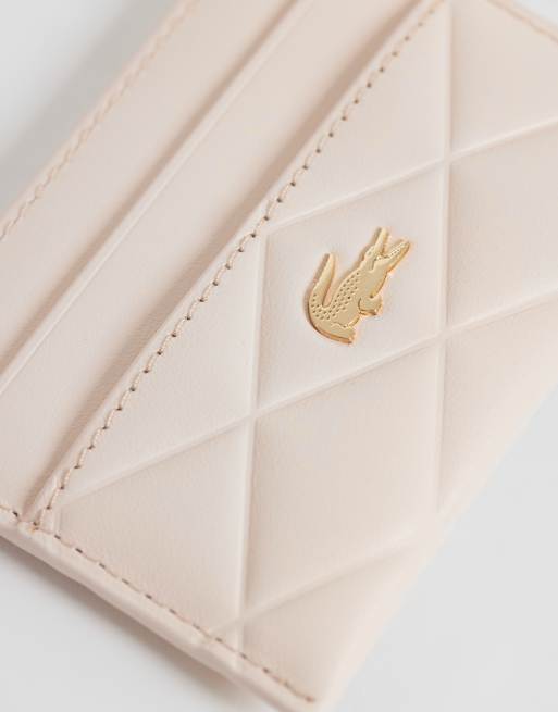 Lacoste croc detail quilted leather cardholder in pale pink, 3 of 3