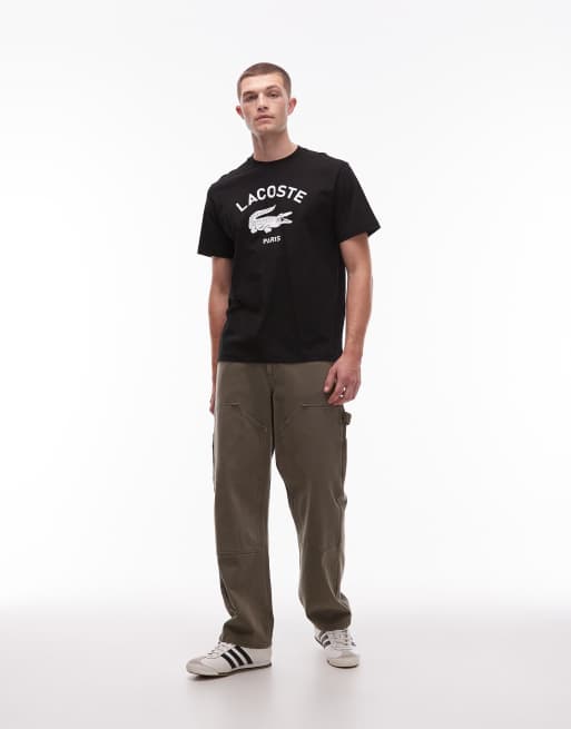 Lacoste croc logo t-shirt in black, 2 of 5