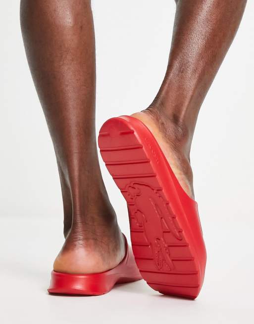Lacoste Croco 2.0 colourblock sliders in red ASOS