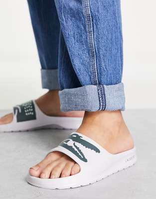 Lacoste Croco 2.0 logo slides in white - WHITE - ASOS Price Checker