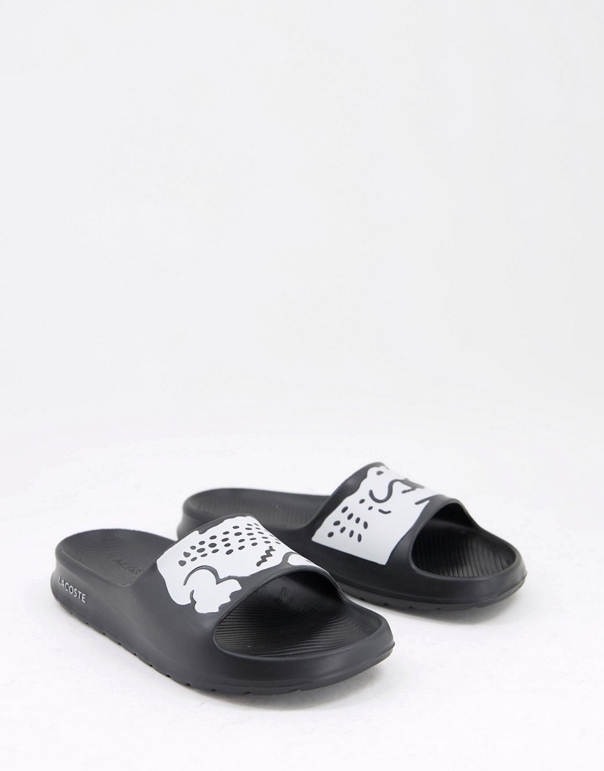 Lacoste Croco 2.0 sustainable logo slides in black