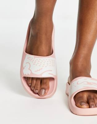 Lacoste Women's Croco 2.0 Synthetic Print Slide Sandals From Finish Line In Pink