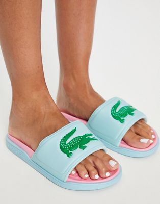 Lacoste Croco Dualiste padded slides in blue