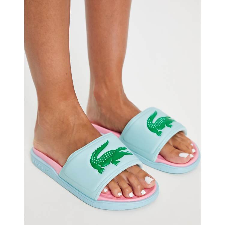 Lacoste Croco Dualiste Wattierte Slider in Blau ASOS