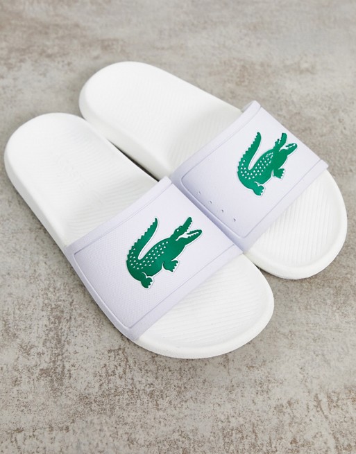 Lacoste Croco logo slides in white and green