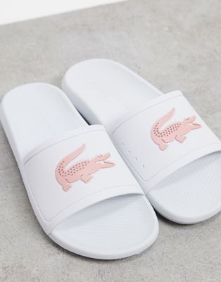 Lacoste Croco logo slides in white and 