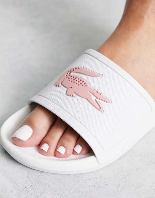 Lacoste Croco logo slides in white and pink