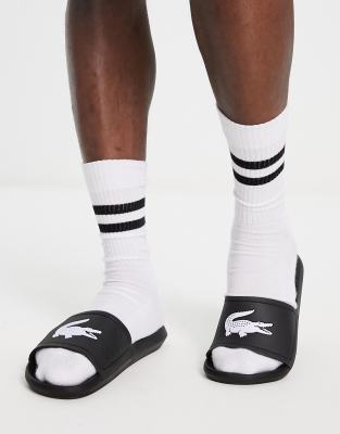 Lacoste croco sliders in black  - ASOS Price Checker